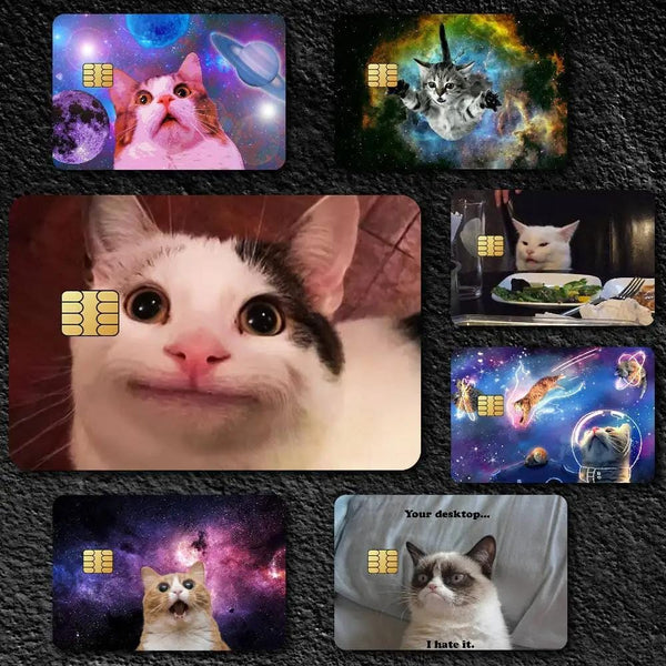 Kreditkarten Skin 4er-Pack mit lustigem Meme der weinenden Katze von Mind Art Atelier
