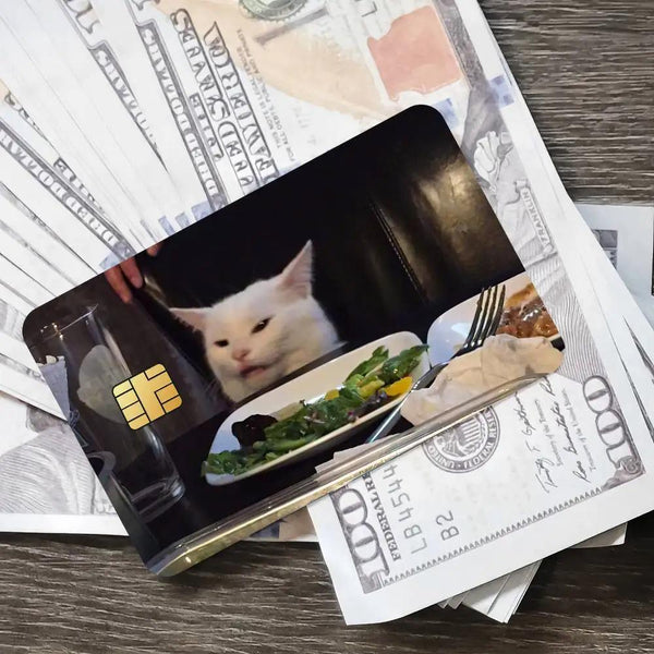 Skin Gato Divertido para Tarjeta de Crédito Pack x4 | Pegatina Meme para Tarjeta de Débito
